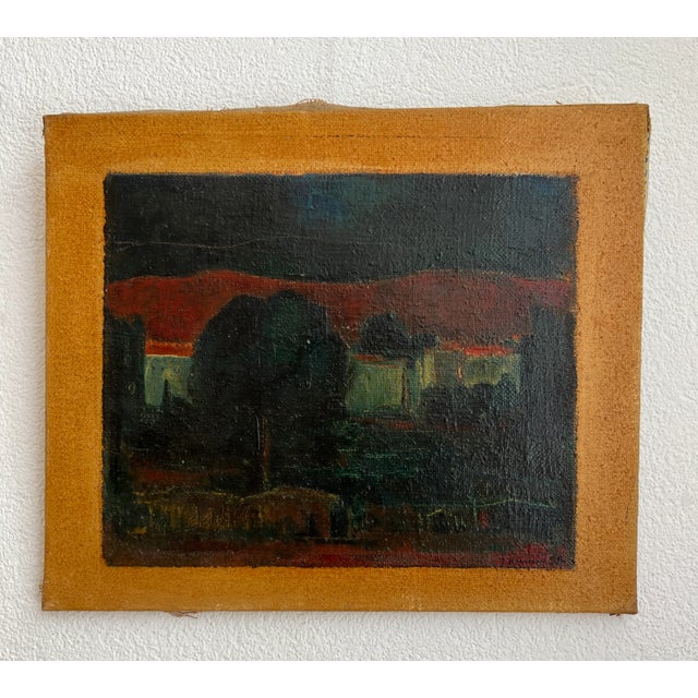 J. Hinnen, Landscape, 1958, Oil on Canvas, in Flawless conditions. Designed 1950 to 1959 This piece has an attribution...