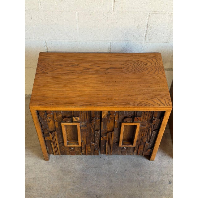 1970s Lane Brutalist Oak Nightstands Set of 2 Wooden Bedroom Storage End Tables 1970s For Sale - Image 5 of 11