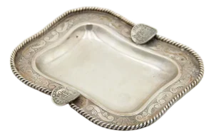 Rectangular Silver Ashtray with Engravings
