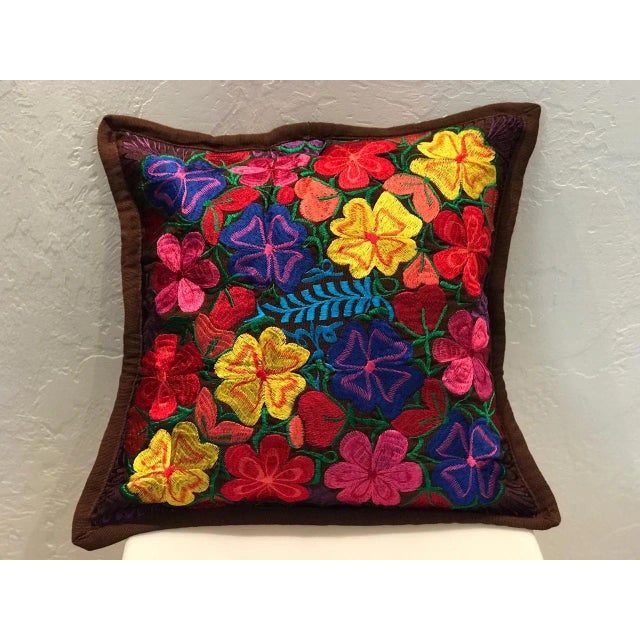 Mexican Floral Embroidered Pillow Cover For Sale - Image 4 of 4