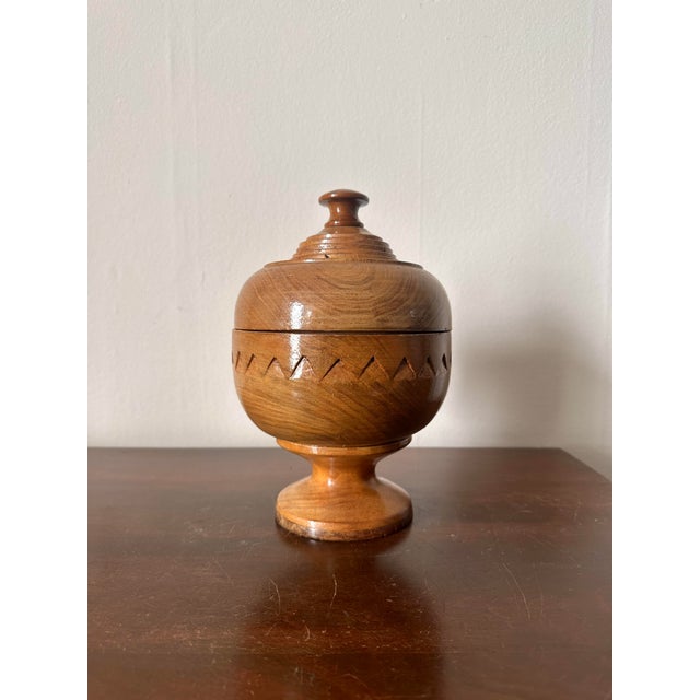 Antique Hand Turned Wooden Treenware Bowl With Lid For Sale - Image 4 of 8