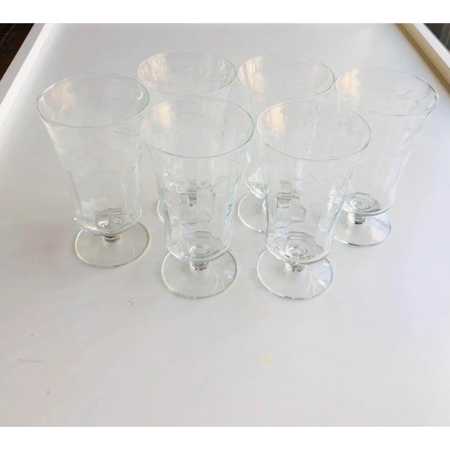 Vintage Clear Floral Etched Juice Glasses S/6 For Sale In New York - Image 6 of 6