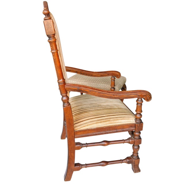 Vintage Carved Oak Armchair & Matching Ottoman Set For Sale - Image 4 of 12