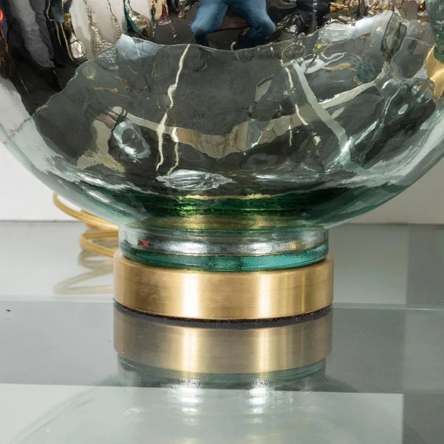 Glass Vintage Pair of Blue-Tinted Spherical Mercury Glass Lamps For Sale - Image 7 of 8