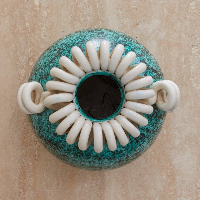 French Turquoise Ceramic Vase by Gustave Asch, 1940s For Sale - Image 12 of 18