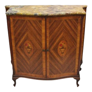 Early 1900s French Louis XV Style Rouge Marble Top Demilune Commode Cabinet With 5 Drawers