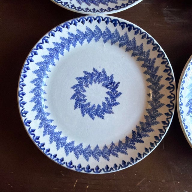 Set of 6 Antique Blue Stick Spatter Fern Plates, 8", Late 19th Century For Sale - Image 18 of 18