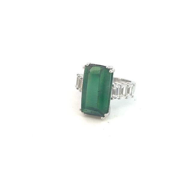 Natural Tourmaline Sapphire Ring 7 14k WG 12.17 TCW Certified For Sale - Image 13 of 18