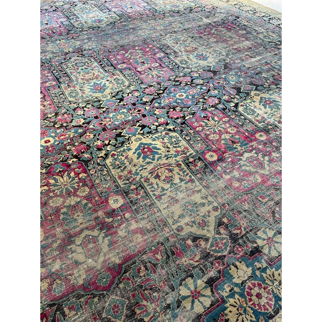 Antique Garden Inspired Design PALACE SIZE Charcoal, Magenta, Denim Blue Rug 11.4 x 17.7 For Sale - Image 9 of 13
