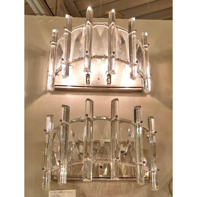 1970s Mid-Century Modern Crystal Pair of Sconces, Chrome, French For Sale - Image 9 of 13