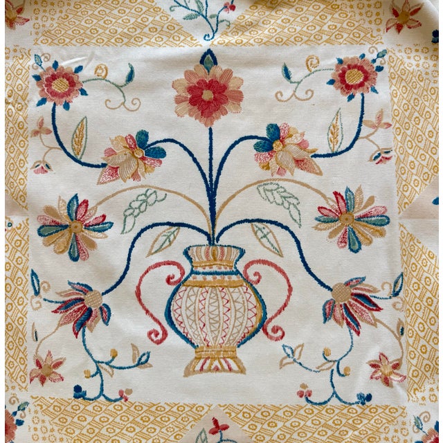Custom Made Curtain Panel Crewel-Look Embroidered Floral Vase Cotton – Lined & Weighted, 50x54 For Sale In Philadelphia - Image 6 of 8