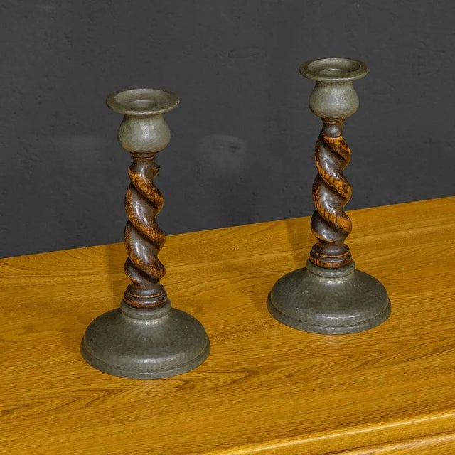 Antique Arts & Crafts Candleholders, Set of 2 For Sale - Image 6 of 7