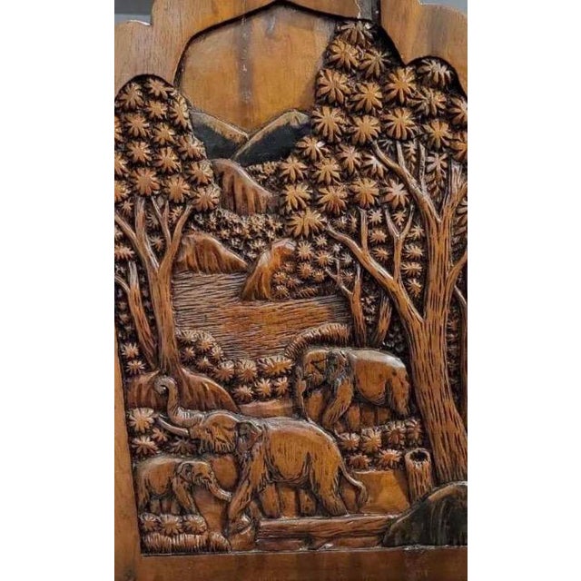 Wood 1980s Unique Teak and Acacia Carved Dining Set With 8 Different Carved Chairs For Sale - Image 7 of 7