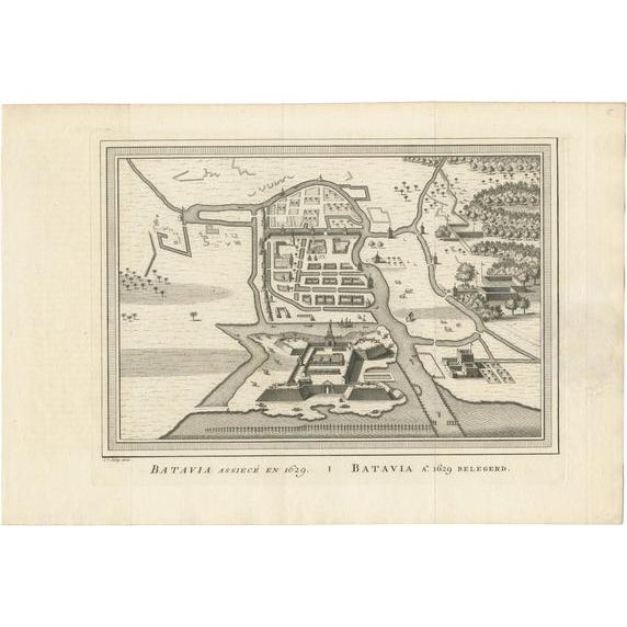 Antique Map of the Siege of Batavia by Van Schley, 1750s For Sale - Image 5 of 5