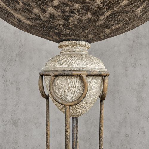 Neo Classic Forged Floor Lamp with Metal Shade and Stone Base, 1970s For Sale - Image 3 of 8