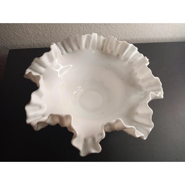 Contemporary 1940s Fenton Milk Glass Hobnail Ruffled Edge Bowl For Sale - Image 3 of 7