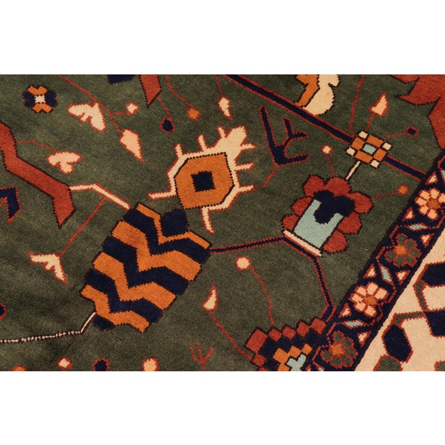 Textile Tribal Kargahi 1980's Green/Beige Wool Rug - 9'1'' X 12'6'' For Sale - Image 7 of 10