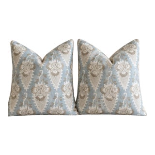 Anna French for Thibaut Cornwall Spa Blue Linen Pillows – 22" Pair For Sale