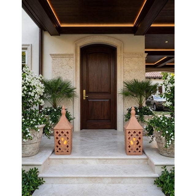 Terra Cotta Vintage Moroccan Handmade Terracotta Lanterns - a Pair For Sale - Image 8 of 8