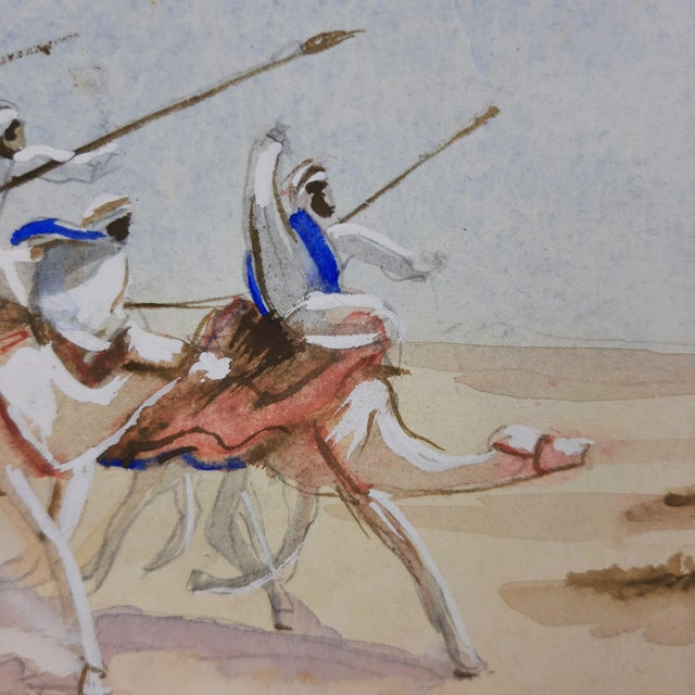 J. J. Saurat, Subjects on Camels in the Desert, 20th Century, Watercolor, Framed For Sale - Image 7 of 11