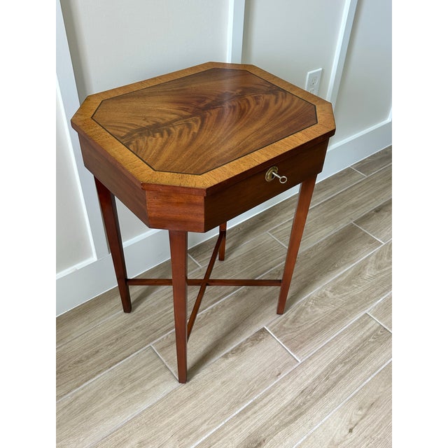 Madison Furniture Vintage Georgian Style Mahogany Octagonal Sewing Table With Inlaid Top For Sale - Image 4 of 6