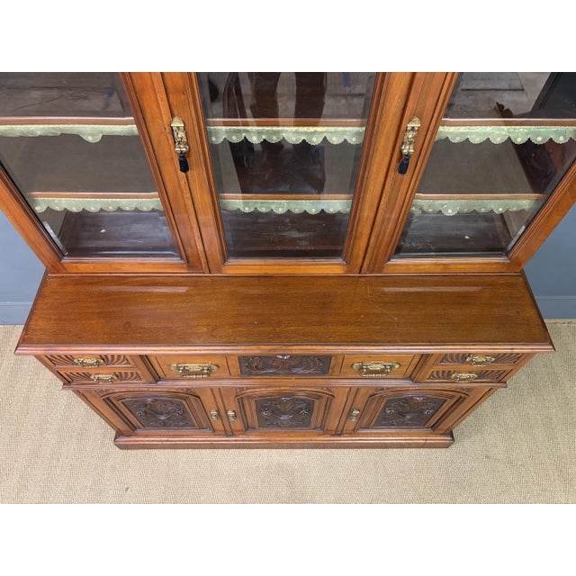 Victorian Carved Walnu Bookcase witht Secretaire, 1880 For Sale - Image 16 of 18