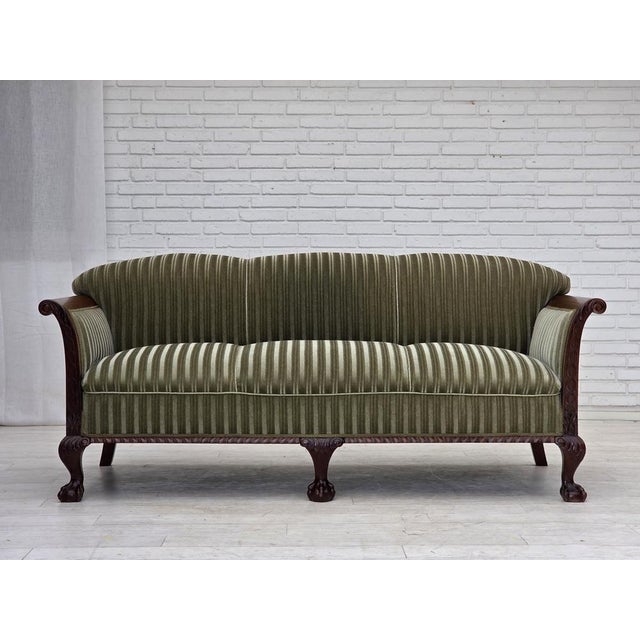 Danish 3-Seater Sofa in Green Furniture Velour and Teak Wood, 1950s For Sale - Image 17 of 17