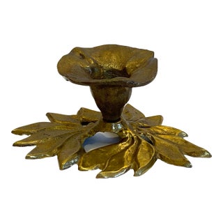 Vintage Brass Flower Candlestick Holder For Sale