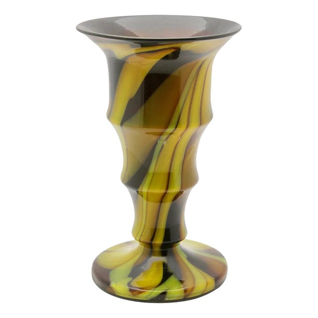 German Posy Vase with Concave Ribs & Toffee and Caramel Swirls, 1980 For Sale