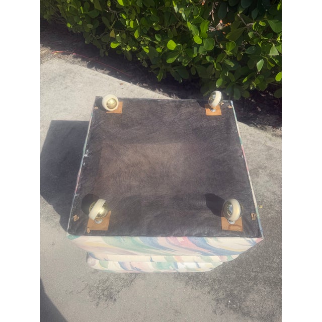 Vintage Postmodern Upholstered Cube Ottomans on Brass Casters, a Pair For Sale - Image 9 of 12