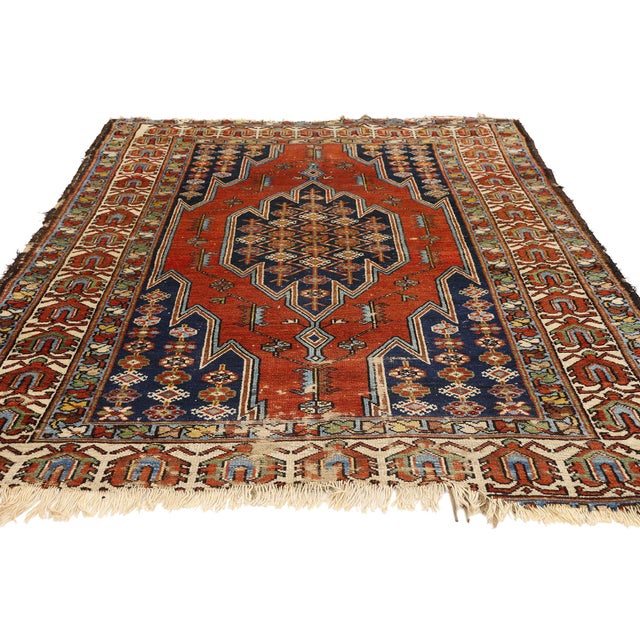Tribal Late 19th Century Persian Mazlaghan Hamadan Rug, 04'01 X 05'10 For Sale - Image 3 of 10