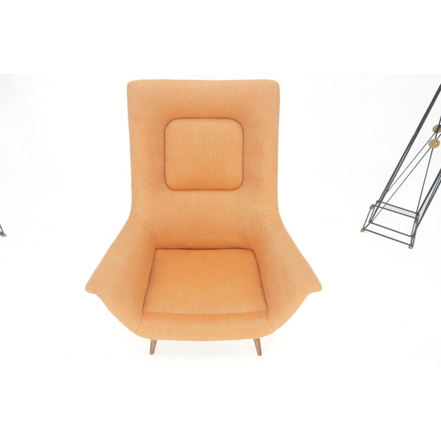 Wood Lawrence Peabody Tapered Dowel Leg Lounge Chair Matching Ottoman New Upholstery For Sale - Image 7 of 18