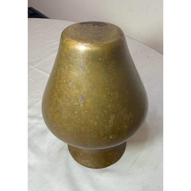 Very Heavy Antique Handmade Arts and Crafts Forged Thick Brass Vase Urn For Sale - Image 9 of 9