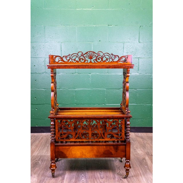 Victorian Mid 19th Century Victorian Burl Walnut English Canterbury | Étagère For Sale - Image 3 of 14