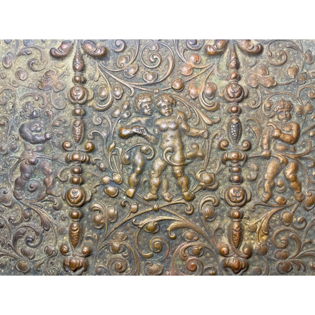 Antique Ornate Victorian Style Figural Cherub Putti Brass Wood Lined Relief Box For Sale In New York - Image 6 of 11
