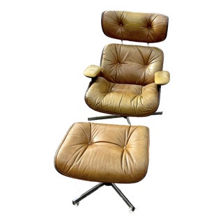 Mid-Century Modern Eames-Style Selig Lounge Chair and Ottoman For Sale