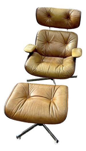 Mid-Century Modern Eames-Style Selig Lounge Chair and Ottoman