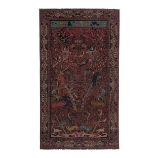 Vintage Handknotted Animal Garden Rug With Rich Border 4'1'' X 6'11'' For Sale