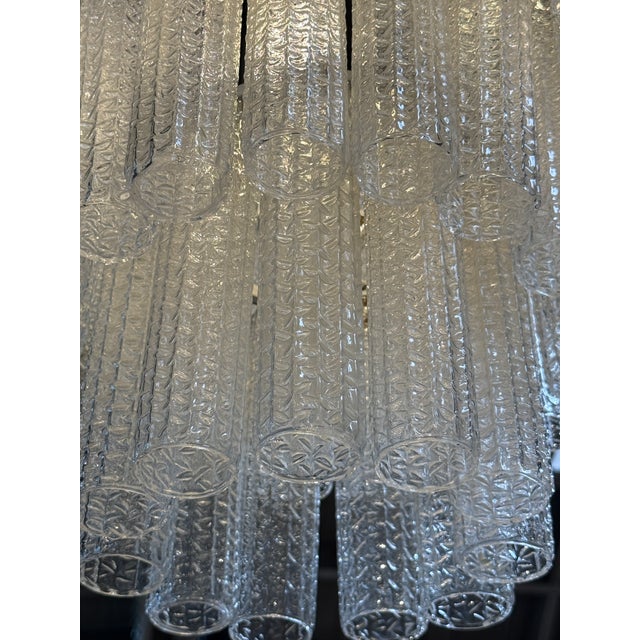 Modern 1970s Tiered Textured Murano Glass and Brass Chandelier For Sale - Image 3 of 9