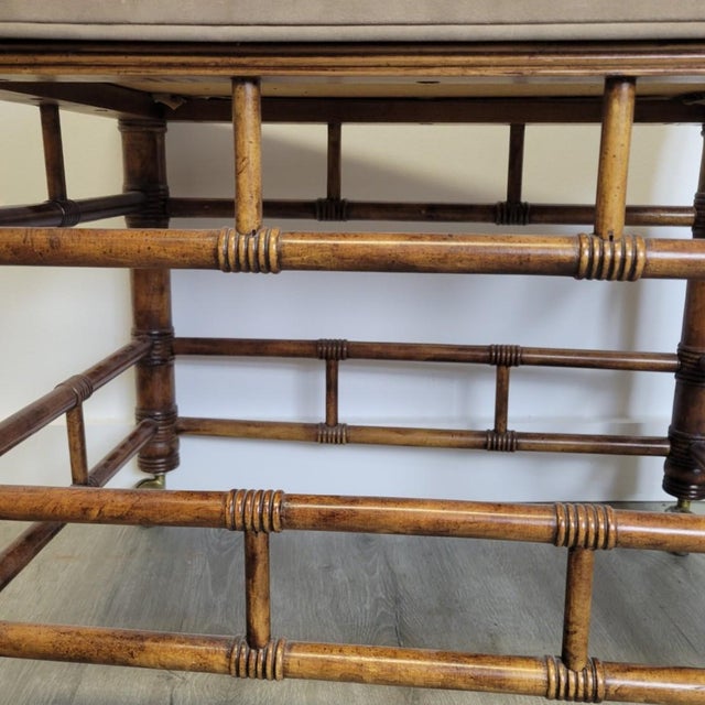Wood Pair of Stanley Faux Bamboo Footstools on Brass Casters, C. 1970s For Sale - Image 7 of 10