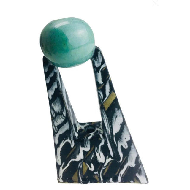 Rare 1980s Postmodern Post Modern Post Modern Memphis Double Well Abstract Orb Art Pottery Ikebana Vase For Sale - Image 11 of 11