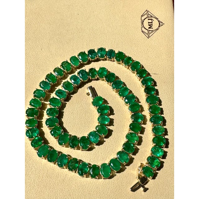 Green Gia Certified 110 Ct Natural Oval Emerald Necklace, 14 K Gold 57.3 Gm , 18 " For Sale - Image 8 of 8
