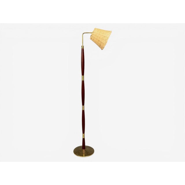 Laoni Belysning, Sweidsh Mid-Century Modern, Floor Lamp, Stained Wood, Brass, Sweden, 1960s An interesting floor lamp...