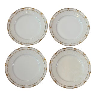 Antique Haviland Limoges Plates White Gold Floral - Set of 4 For Sale