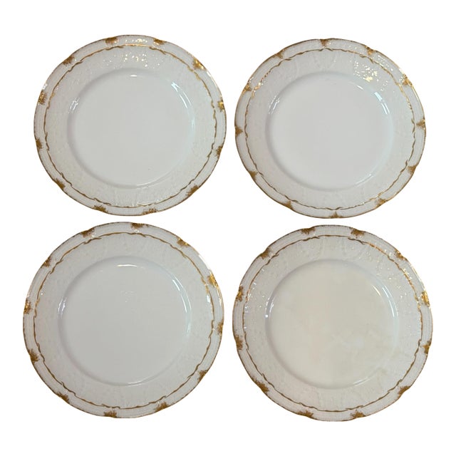 Antique Haviland Limoges Plates White Gold Floral - Set of 4 For Sale