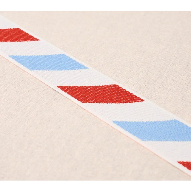 Traditional Schumacher Airmail I Indoor/Outdoor Tape, Red & Blue For Sale - Image 3 of 4