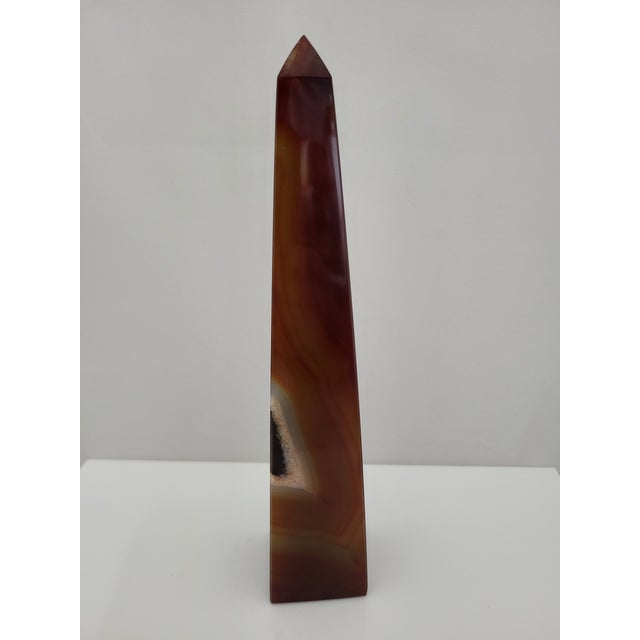 Polished Carnelian Druzy Agate Crystal Healing Obelisk Tower 8 3/4" For Sale - Image 10 of 13