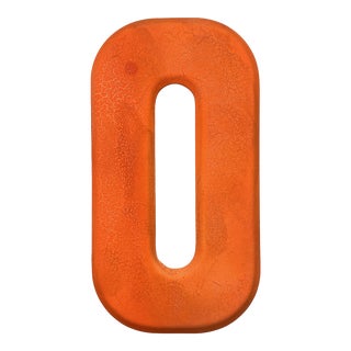 1960s Rustic Neon Orange “0” Sign Beveled Number For Sale