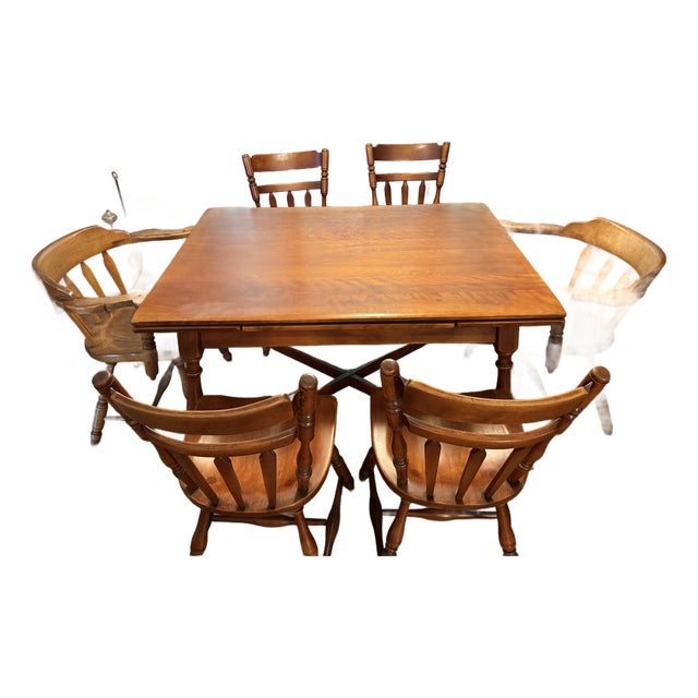 Mid 20th Century Cushman of Vermont Colonial Creations Brandywine Manor Dining Room Set No. 7031, 6 Chair, Expandable Table For Sale