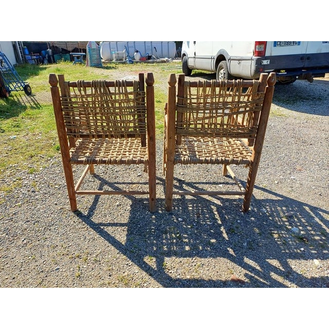 Wooden and Rope Armchairs attributed to Adrien Audoux & Frida Minet, 1950, Set of 2 For Sale - Image 3 of 8